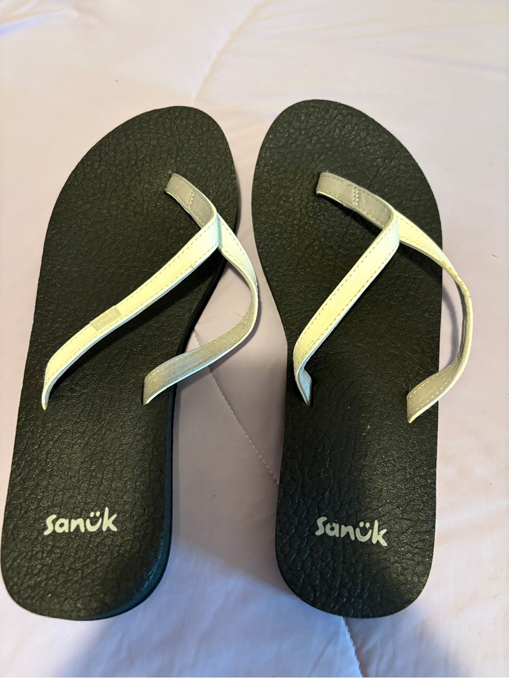 Sanuk Black Flip Flops with Cream Straps